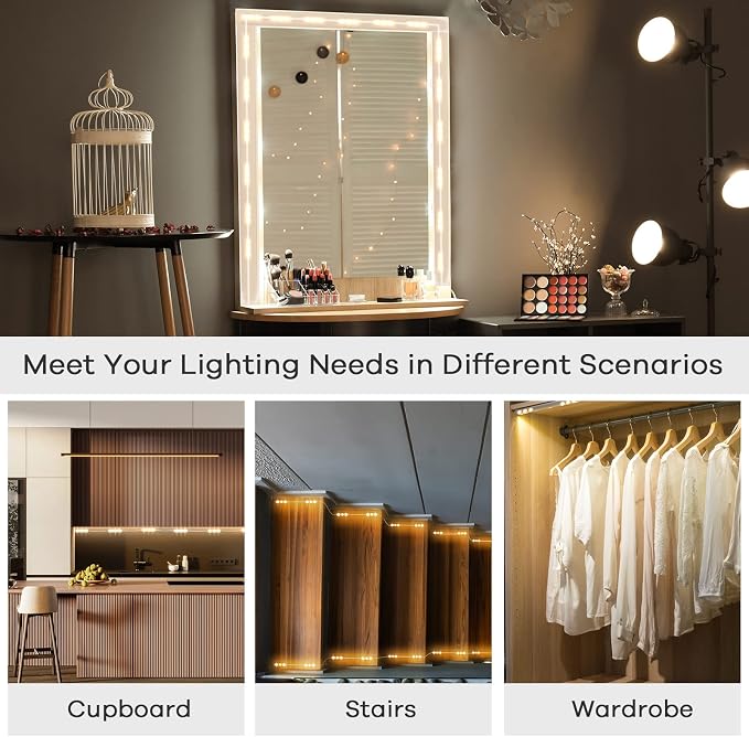 Consciot LED Vanity Lights for Mirror, Hollywood Style Strip, Adjustable Color & Brightness, USB Cable, Dimmable Makeup Stick on Table Dressing Room, White | Adjustable Color & Brightness, USB Cable, Makeup Lights Stick on for Vanity Table Dressing Roo...