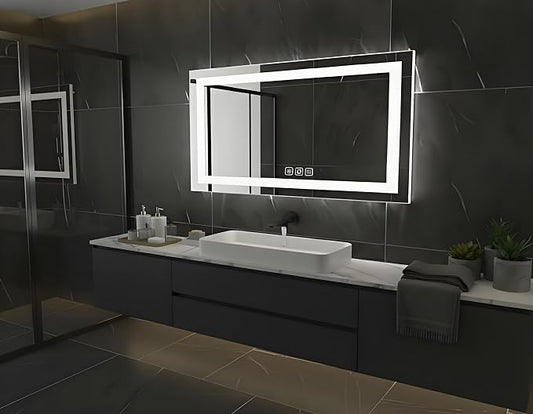 40 * 24inches Rectangle LED Mirror, Smart Bathroom Mirror with Lights, Anti-Fog, Tempered Glass, 3 Colors Dimmable, Front and Backlit, CRI 90+, Wall Mounted, Memory
