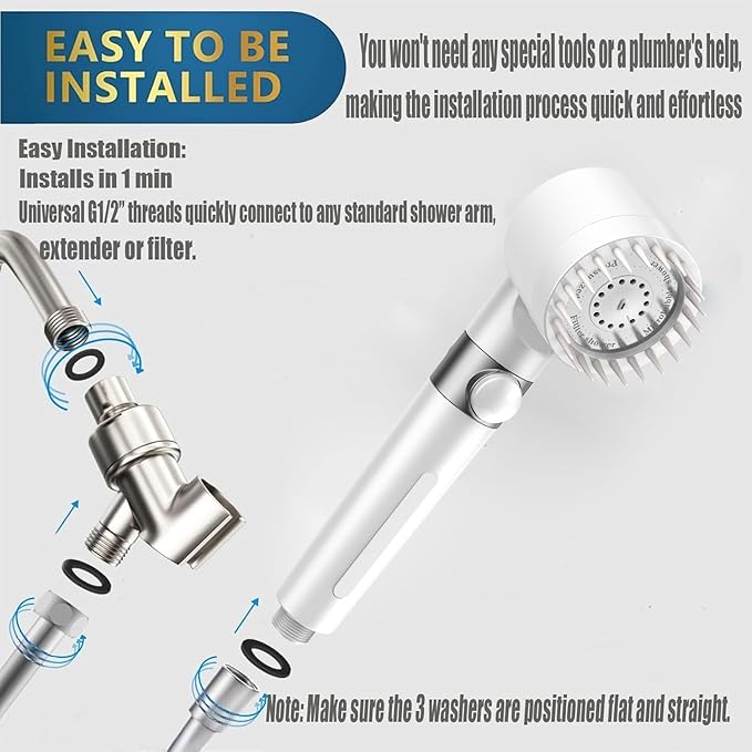 High Pressure Handheld Shower Head High Pressure Shower Heads- High Flow Even with Low Water Pressure - Hand Held Showerhead Set with 59″Replacement Hose/Bracket and Cotton Filters (true white)