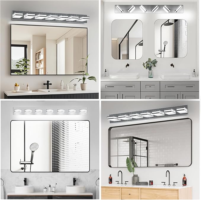 IZORRO LED Modern Bathroom Lights Fixtures(7-Light,Dimmable,360°Rotate),Chrome Acrylic Wall Lighting,Vanity Lights for Bathroom Over Mirror - 6000k 40In (No Assembly Required)