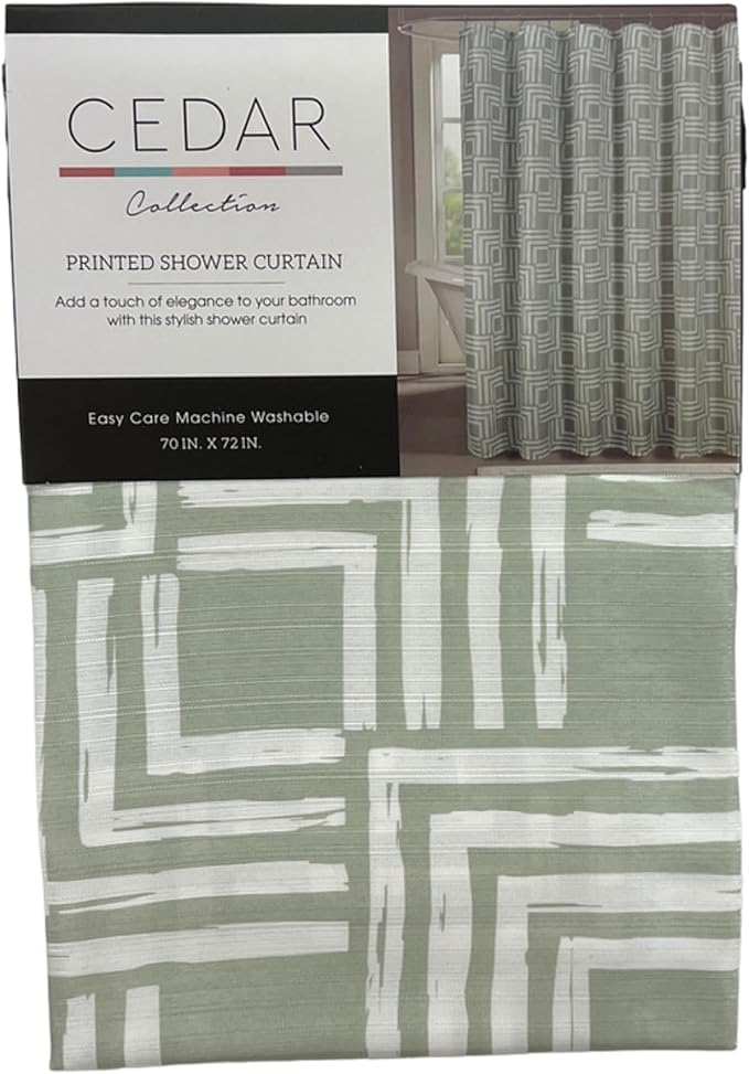 Hotel Quality Fabric Bathroom Shower Curtain: Geometric Square Design - Sage Green and White Milo Sage (72 x 70 inches)