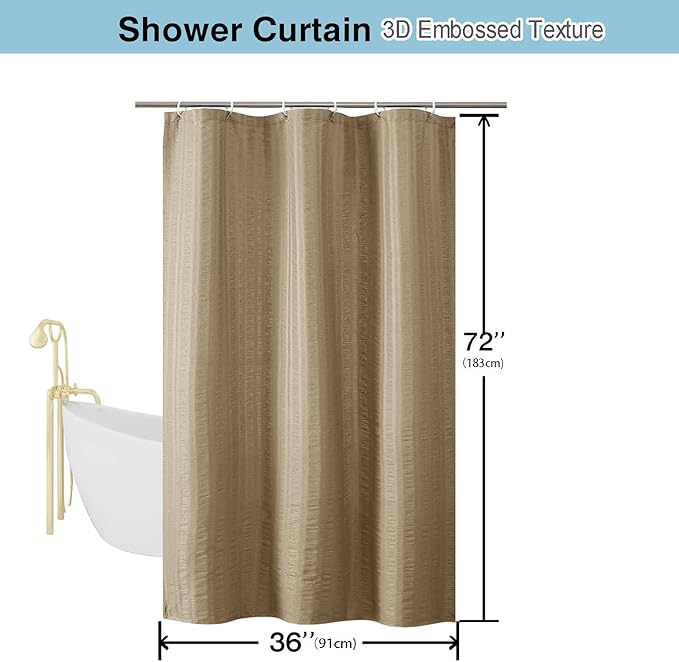 Aiyufeng Taupe Shower Curtain for Bathroom, Embossed Textured Fabric Shower Curtain for Bathroom - Soft Cloth & Hotel Spa, Machine Washable, 72X78,Taupe