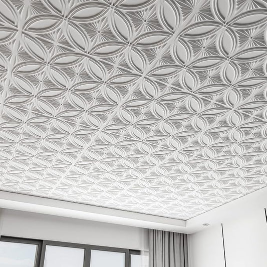 Art3d Decorative PVC Drop Ceiling Tile 2ft x 2ft in White,Glue up Ceiling Panel 24 x 24in.12pcs | Waterproof, Break-Proof, Wipeable Surface, Scratch Resistant, Compatible with Grid System, Ideal for Commercial Spaces