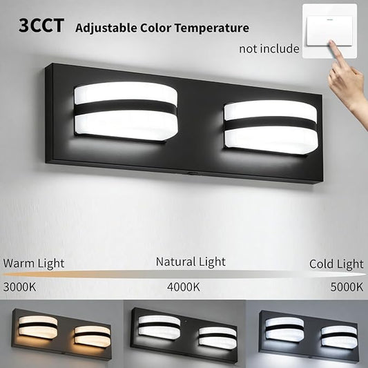 LED Bathroom Vanity Light, 1100LM 2 Light, Black Modern Matte Bathroom Lighting, Over Mirror Vanity Lights for Bathroom, Living Room, Bedroom ETL Certified