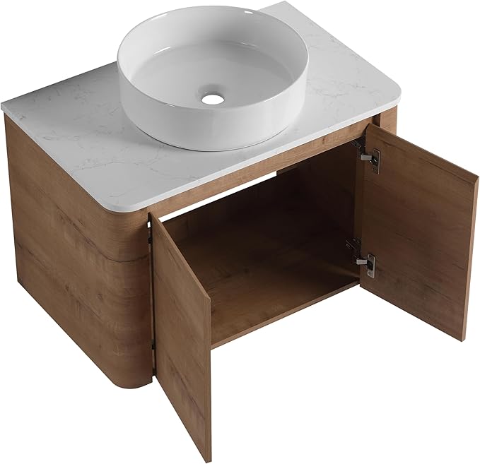 Malwee 30" Floating Bathroom Vanity with Sink, 30 Inch Wall Mounted Bathroom Cabinet Combo, Modern Single Sink Bath Storage Vanity Set, with 2 Soft Close Doors and Ceramic Vessel Basin Top(30-400