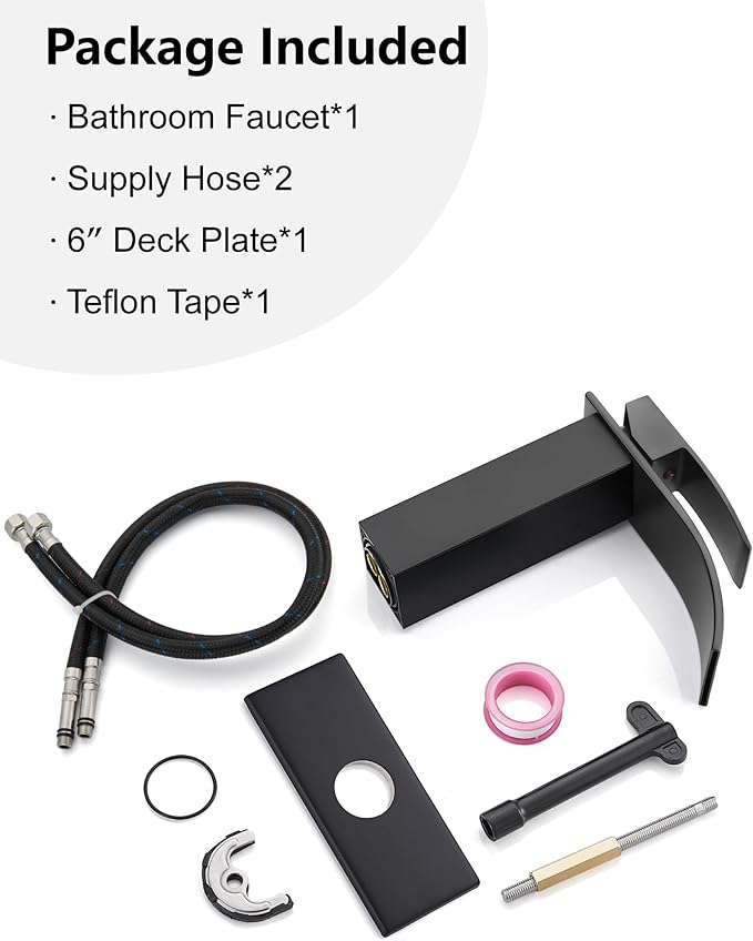 Midanya Waterfall Spout Bathroom Faucet Single Handle 1 Hole Bathroom Sink Faucet,Modern RV Lavatory Vanity Basin Tap with Water Hose,No Drain,Short Body,Matte Black