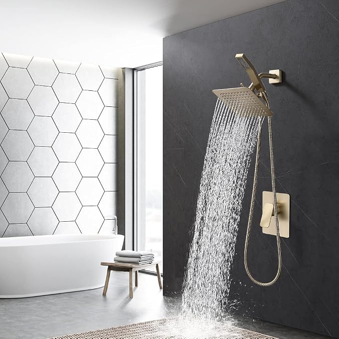 G-Promise Rain Shower Head and Handle Set for Modern Bathroom Upgrade | All Metal, Built to Last, Including the Required Accessories, Modern Upgrade, Extra Flexible Long Lose
