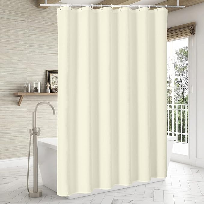 MitoVilla Waffle Shower Curtain 72 x 78, Beige Fabric Long Shower Curtain Set, Modern Farmhouse Shower Curtain for Bathroom Decor, Luxury Hotel Cloth Shower Curtains 78 inch Long, Cream