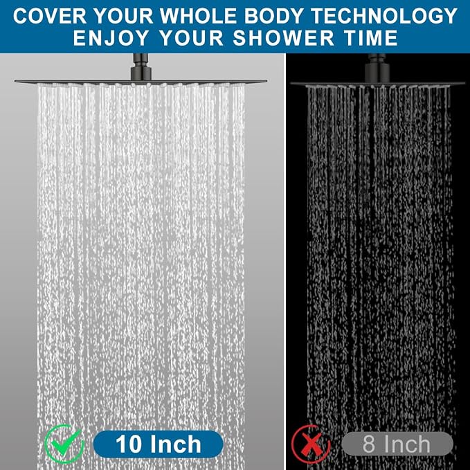 Matte Black Shower Faucet Set Rainfall 10 Inch Shower Head and Handle Set Bathroom Rain Shower System Wall Mounted Shower Fixture Include Shower Valve and Trim Kit