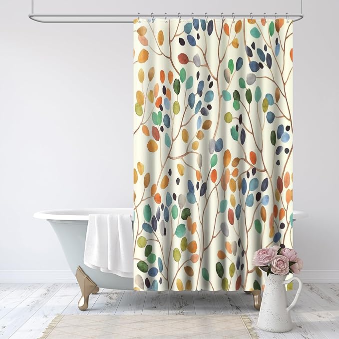 Amaredom Floral Shower Curtain for Bathroom, Colorful Leaves Curtain Bathroom Decoration, Shower Curtain Set with Curtain Hooks