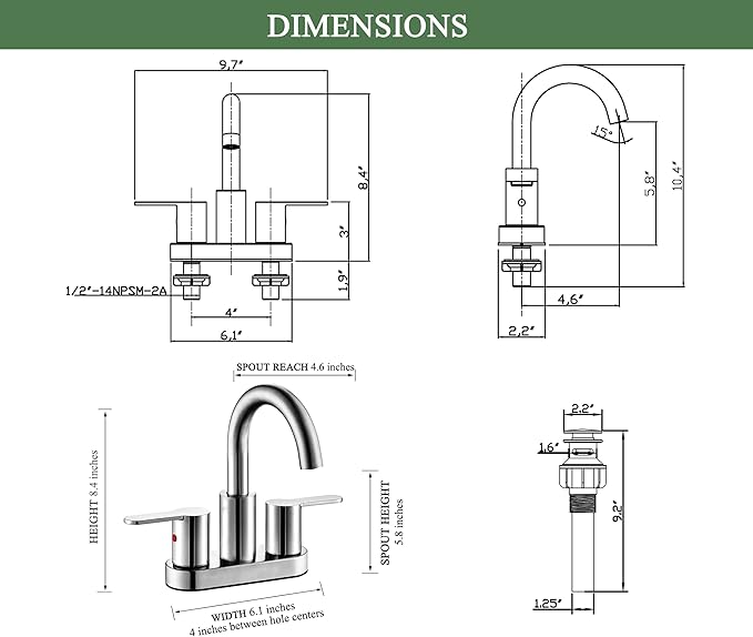 Chrome 4 Inch Centerset Bathroom Sink Faucet 3 Holes with Pop up Drain, High Arc Modern 2 Handle Bathroom Vanity Lavatory Faucet with Brass 360° Swivel Spout, TAF067E-CP