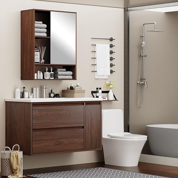 36-inch Luxury Bathroom Vanity with Sink, Stunning Walnut Finish, 2 Large Drawers & Hidden Storage, Invisible Handles, Moisture-Resistant. Ideal for Bathroom remodel and Upgrade.