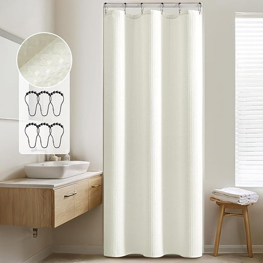 MIULEE Stall Waffle Weave Fabric Stand Up Shower Bath Curtain with 6 Metal Hooks 260GSM Small Heavy Washable Waterproof Narrow Thick Cloth Half Shower Curtains Set for Bathroom Hotel,W36*L72,Ivory