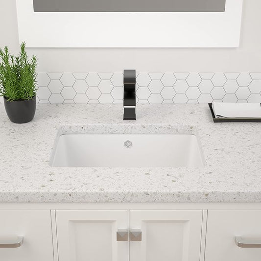 Dcolora Undermount Bathroom Sink Rectangle 18"x12" White Porcelain Ceramic Rectangular Vessel Sink Under Counter Lavatory Vanity Bath Sink Bowl Basin With Overflow