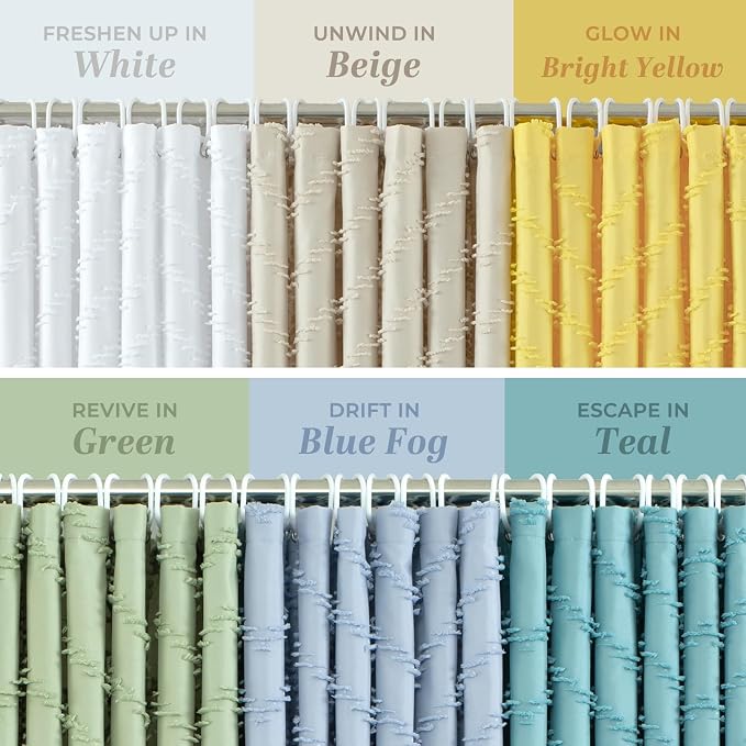 78inches Long Yellow Shower Curtain Boho Farmhouse Shower Curtain 72 x 78 Tufted Chevron Textured Minimalist Shower Curtains for Bathroom