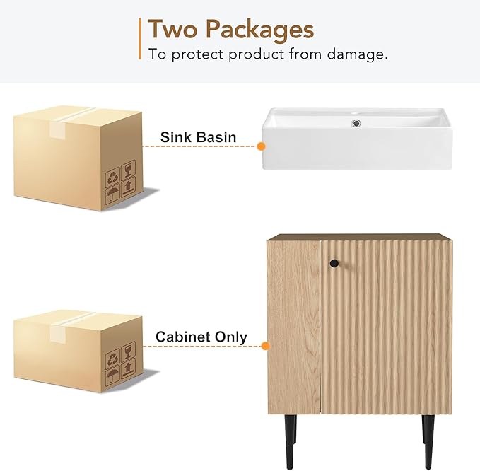 Merax 21.6 Inch Bathroom Vanity with Top Sink, Modern Small Bathroom Storage Cabinet with Left Side Storage, Solid Wood Frame Single Sink Bath Vanities, Natural