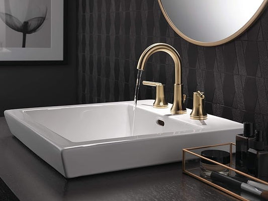 Delta Trinsic Brushed Gold Bathroom Faucet 3 Hole, 8 Inch Widespread Bathroom Sink Faucet for Vanity, Metal Push-Pop Drain Assembly, Champagne Bronze 3559-CZMPU-DST