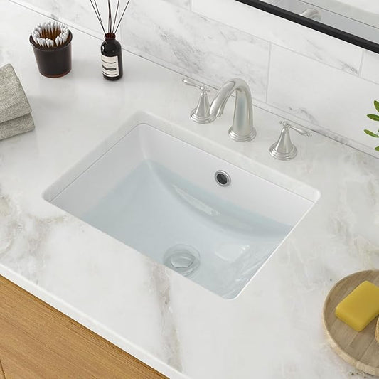 18 Inch Undermount Bathroom Sink - 18"x14" White Rectangle Porcelain Ceramic Sink with Overflow,Compact Undercounter Vanity Lavatory for Bathrooms