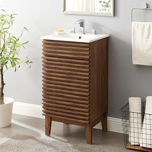 Modway Render 18" Bathroom Vanity with Sink in Walnut White
