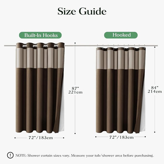 Brown Hook Free Waffle Shower Curtain & Snap-in Fabric Liner,72x87 | Less Time to install, 3 in 1 Fabric Shower Curtain and Liner Set with Magnets, Extra Long, Shower Curtains for Bathroom