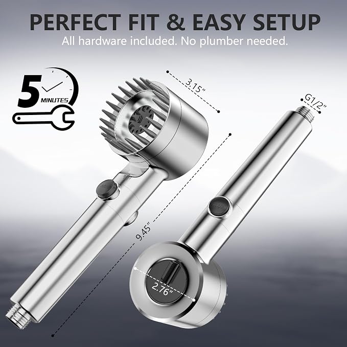 Filtered Shower Head with Handheld, High Pressure Water Flow and Multiple Spray Modes Shower Head with Filter, Power Wash for Hard Water, Showerhead with ON/OFF Switch for Pets Bath (Chrome) | ON/OFF Switch,4 Spray,Built-in Power Wash,Detachable Shower...