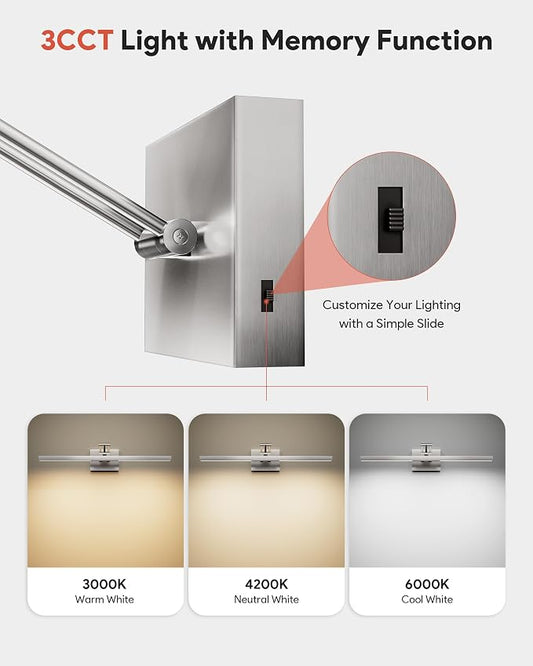 VONLUCE 24" Modern LED Bathroom Vanity Light, Brushed Chrome | 3CCT, Flicker-free, 360° Rotatable Head & Swing Arm, IP44 waterproof Bathroom Light Fixture Over Mirror for Bathroom, Picture