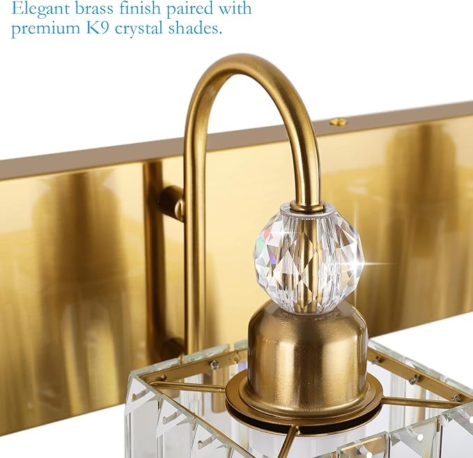 Ralbay Modern Gold Vanity Lights - 6-Light Gold Crystal Bathroom Vanity Lights Over Long Mirror