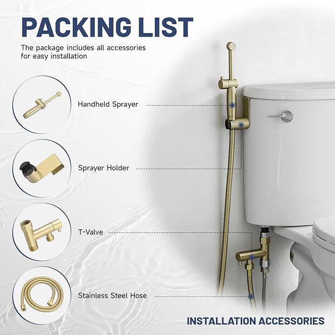 Handheld Bidet Sprayer for Toilet, Handheld Sprayer Attachment for Toilet with Adjustable Pressure Control Brushed Gold Bathroom Fixture Bidet Sprayer Sets, Brass
