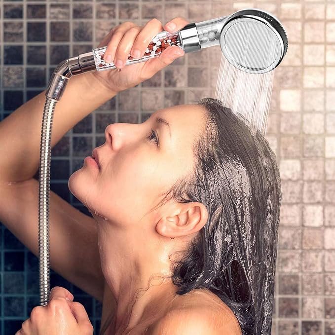 Nosame® Shower Head with Hose, Filter Filtration High Pressure Water Saving 3 Mode Function Spray Handheld Showerheads for Dry Skin & Hair | Filter Filtration High Pressure Water Saving 3 Mode Function Spray Handheld Showerheads with Hose Holder for Dr...