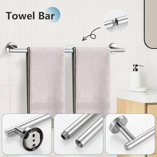 5-Piece Towel Bar Set Polished Chrome Bathroom Hardware Set Upgraded Towel Hooks Towel Racks Set for Bathroom Stainless Steel Wall Mounted Towel Holder Set 23.6 Inch