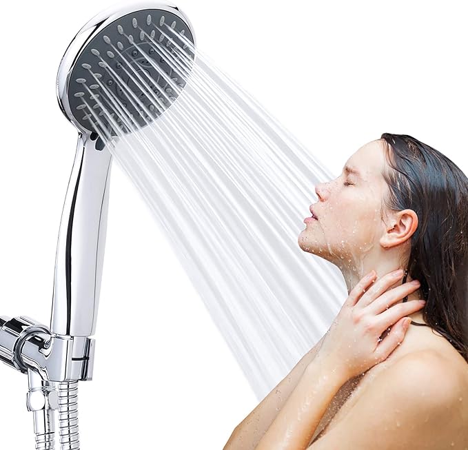 Handheld Shower Head High Pressure 5-Settings with Hose, Chrome | Powerful Water Spray, Against Low Pressure Water Flow, 59 Inch Stainless Hose, Adjustable Mount