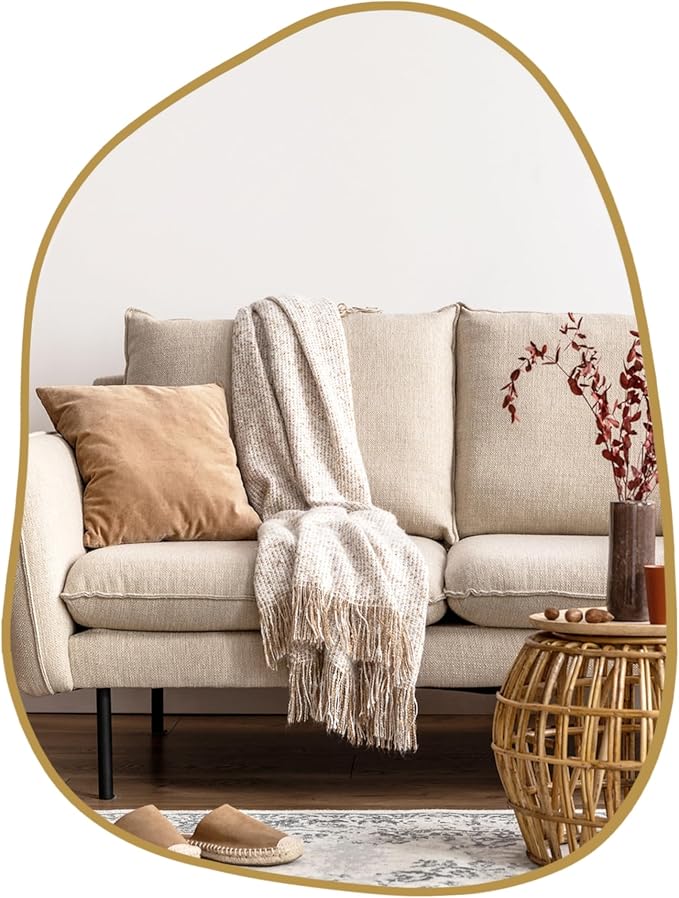 PERFNIQUE Irregular Wall Mirror Asymmetrical Mirror, 16''x12'' Small Gold Mirror for Bathroom Bedroom Living Room Entryway, Decorative Modern Wall Decor, Wall Mounted (Gold, 16''x12'')