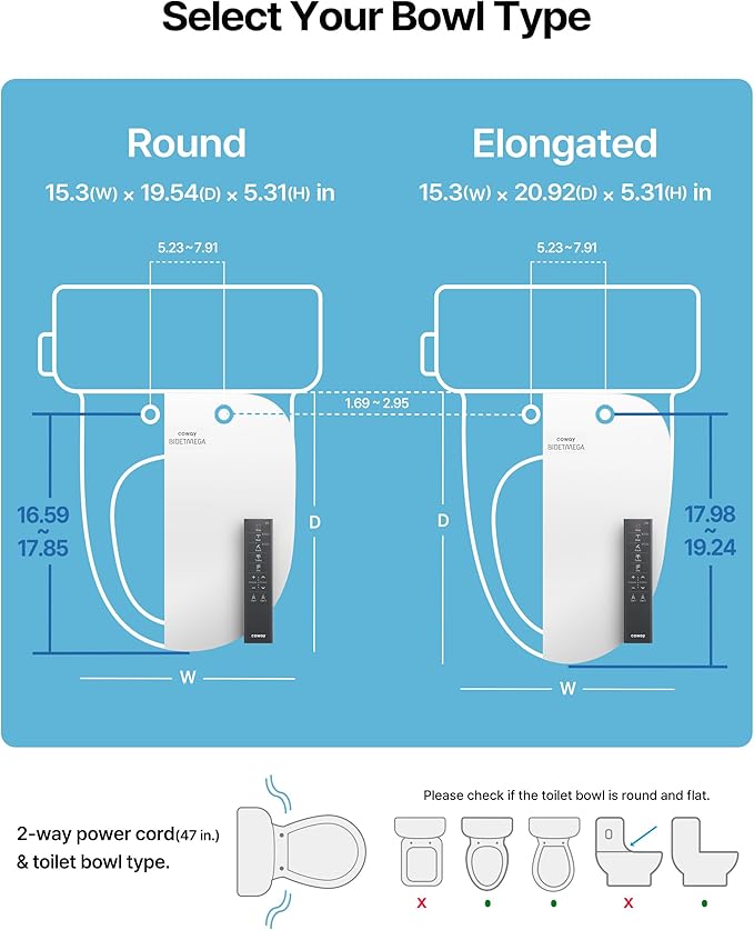 Coway Electronic Bidet Elongated Toilet Seat with Instantaneous Water Heating, Heated Seat and Dryer, Soft Close Lid, Stainless Nozzle, Self Cleaning, Remote Control 400S