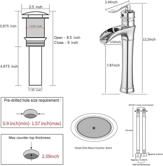 Chrome Bathroom Faucet GGStudy Waterfall Bathroom Faucet Single Handle One Hole Tall Body Farmhouse Bathroom Vessel Sink Faucet Vanity Faucet Matching with Pop Up Drain