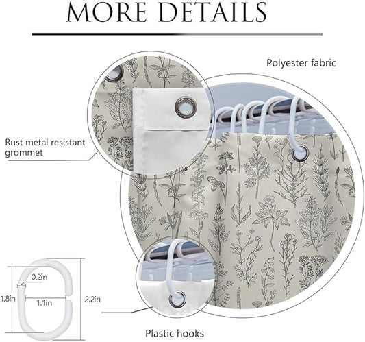 Coxila Vintage Floral Shower Curtain Extra Wide Large Long Clawfoot Tub Wrap Around Flower Retro Farmhouse Rustic Country Spring Botanical Cottage Bathroom 108 x 72 Inch Polyester Fabric 18 Pack Hooks