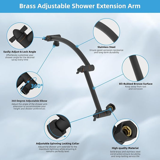 Hibbent 10'' Rain Shower Head with 16'' Extension Arm, Oil Rubbed Bronze | cUPC Certified High Pressure Rainfall Showerhead with Solid Brass Adjustable Shower Head Extension Arm, Fixed Showerheads