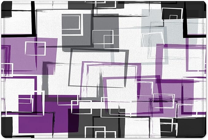Abstract Geometric Purple Shower Curtain Sets with Rugs, Grey Black and White Geometric Textured Bathroom Curtain Polyester Fabric Bathroom Decoration Shower Curtain Set,70L X 70W Inches
