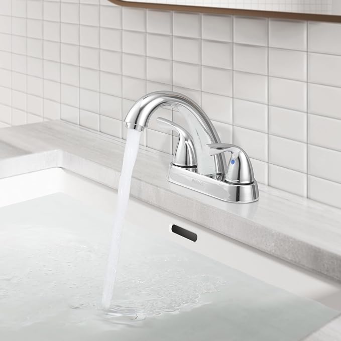 PARLOS 2-Handle Bathroom Sink Faucet with Drain Assembly and Supply Line Lead-Free cUPC Lavatory Faucet Mixer Double Handle Tap Deck Mounted, Chrome, 1359801