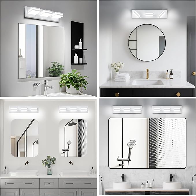 IZORRO LED Modern Bathroom Lights Fixtures(8-Light,Dimmable),Matte White Acrylic Wall Lighting,Vanity Lights for Bathroom Over Mirror - 6000k 16In (No Assembly Required)