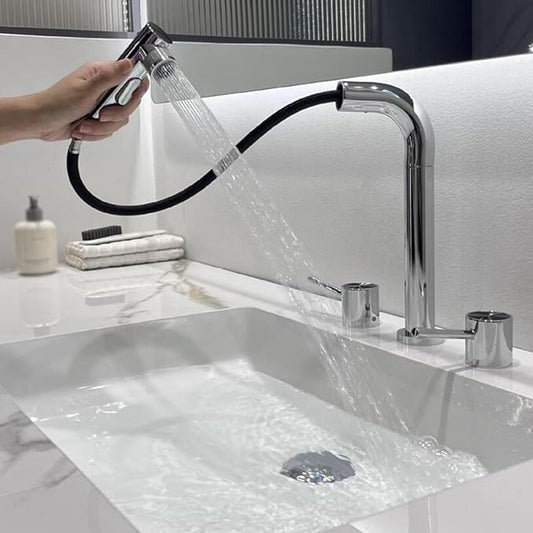 3 Hole Basin Faucets Pull Out Basin Mixer Faucet Brass-Chrome Plated