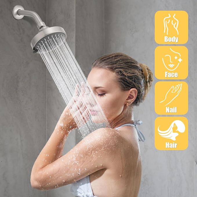 AISOSO High Pressure Rain Shower Head 5 Mode Showerhead 4.1" Brushed Nickel | Low Water Pressure Compatible, Powerful Spray Fixed Showerhead for a Relaxing Indoor & Outdoor Shower