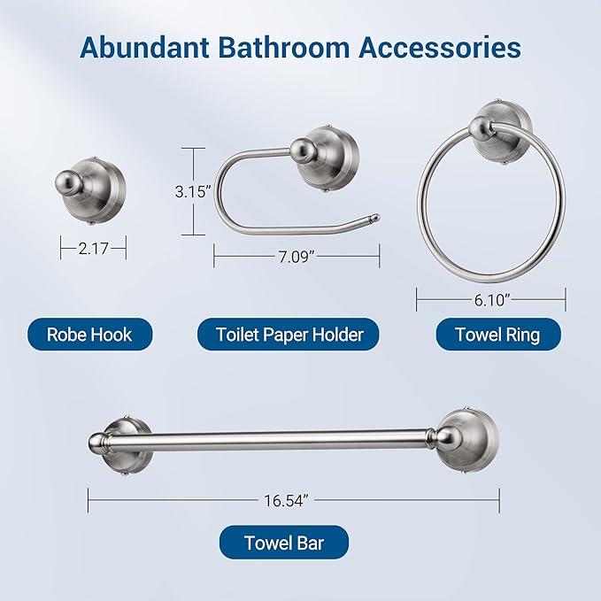 DEWENWILS Bathroom Light Fixtures, 5-Piece All-in-One Bathroom Light Set, 3 Light Brushed Nickel Bathroom Vanity Light with Glass Shades, Towel Bar, Towel Ring, Robe Hook, Toilet Paper Holder