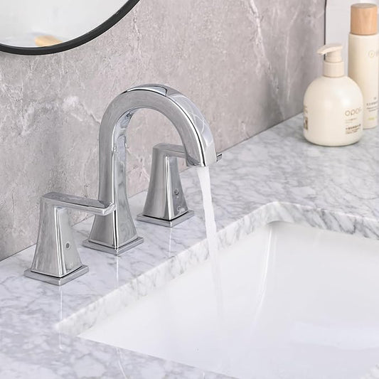 Bathroom Faucets for Sink, 2 Handle Widespread Bathroom Sink Faucet, 3 Hole Modern Stainless Steel Faucet with Pop-up Drain and Water Supply Lines, Chrome