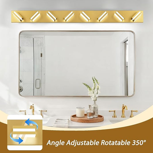 IZORRO LED Modern Bathroom Lights Fixtures(8-Light,Dimmable),Gold Acrylic Wall Lighting,Vanity Lights for Bathroom Over Mirror - 6000k 46In (No Assembly Required)