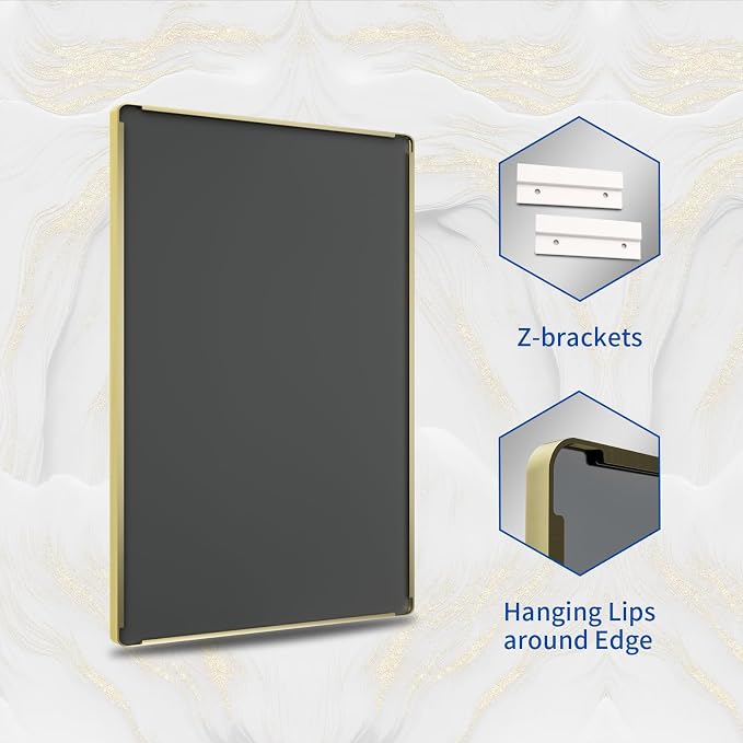 WEER 40X32 Inch Gold Bathroom Vanity Mirror | Rounded Rectangle Gold Mirror, Brushed Gold Metal Frame, Tempered Glass, Anti-Rust, Hangs Horizontally or Vertically