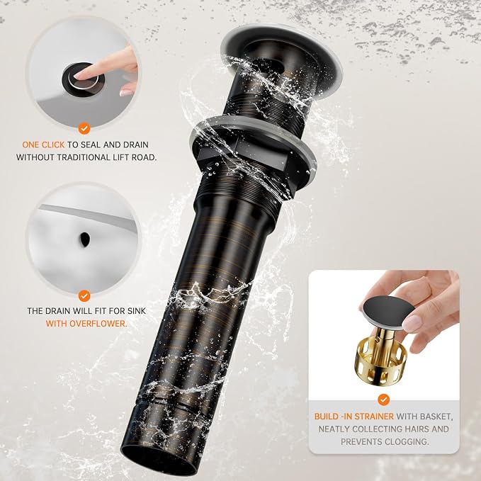 Oil Rubbed Bronze Waterfall Single Handle Bathroom Sink Faucet, with 6-Inch Deck Plate & Metal Pop Up Drain Assembly and CUPC Water Supply Lines,NS-SF01-ORB