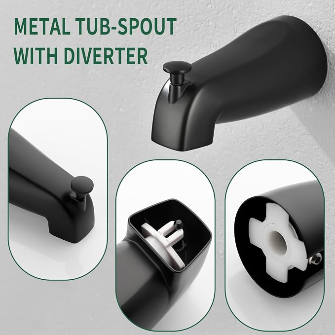 Shower Faucet Set with Tub Spout Tub and Shower Faucet Set Complete Dual Shower Head and Handheld Combo 2 in 1 Shower System with Tub Spout Tub and Shower Trim Kit Matte Black L829-7