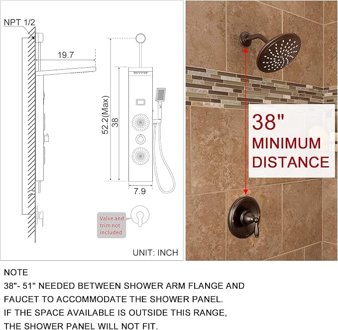 ROVOGO RETROFIT Shower Panel Tower with LED Lights and Temperature Display | Rainfall Waterfall Shower Head, Body Jets and Handheld, Stainless Shower Column Black, Easy Connect, NOT INCLUDE MIXING VALVE