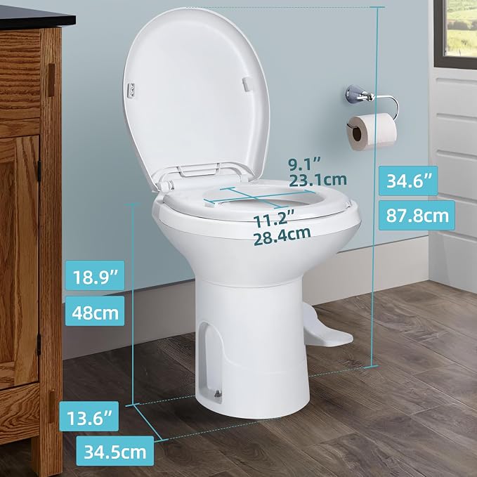 YITAMOTOR RV Toilet, Gravity Flush Toilet with Foot Pedal Flush and Flange, High Low Profile Gravity Camper Toilet for or RV, Trailer, Car, Motorhome, Caravan Trip | Gravity Flush Toilet with Foot Pedal Flush and Flange, High Low Profile Gravity Camper...