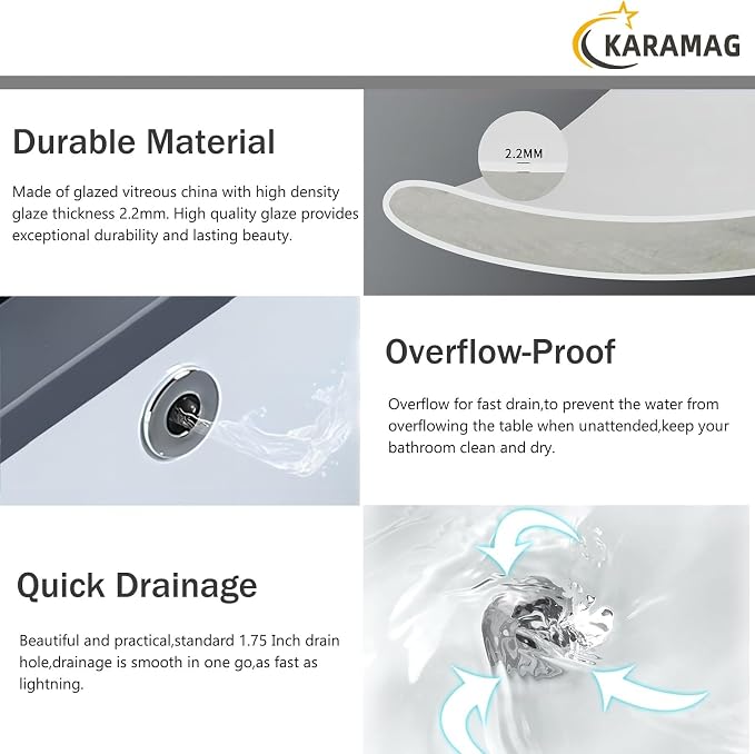 Undermount Bathroom Sink KARAMAG 18.4"x15" Oval Sink with Overflow White | 18.4 Inch Ceramic Oval Vanity Sink,Undermount Design,Easy to Clean,Modern Style,Ideal for bathroom,vanity, lavatory,restroom